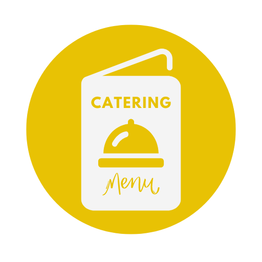 A yellow circle with the word catering menu on it.